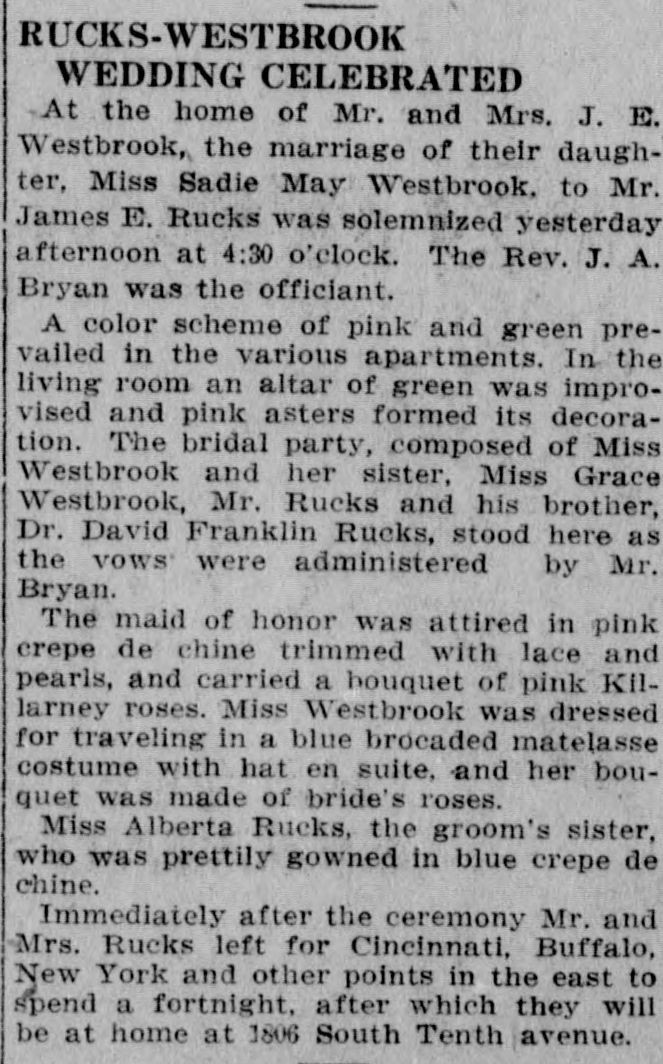 Sadie May Westbrook-James E. Rucks